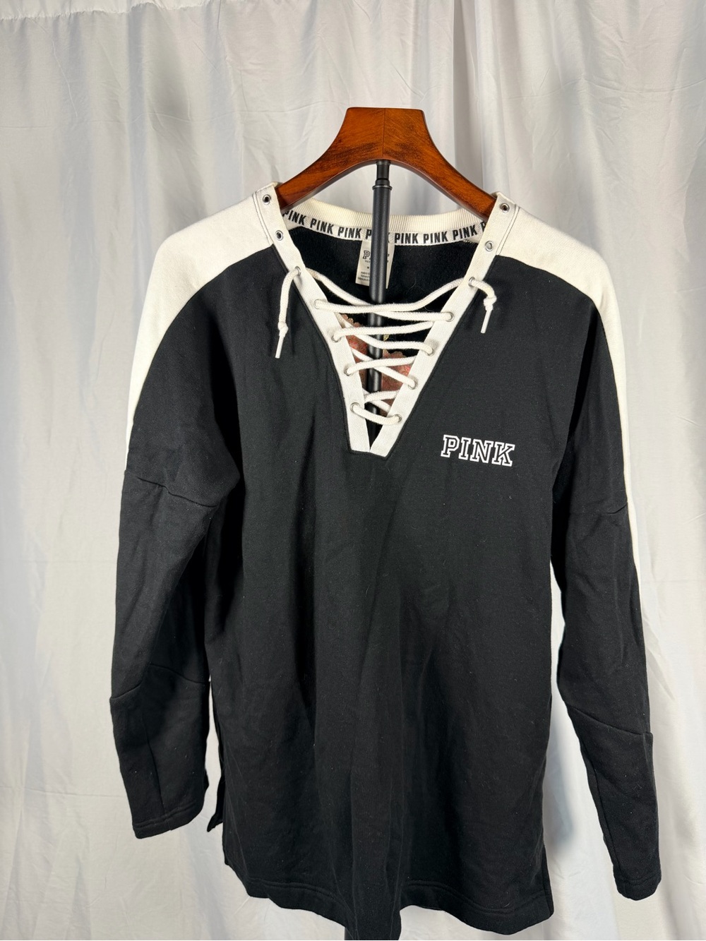 Victoria's Secret PINK Black and White Lace-Up Sweatshirt